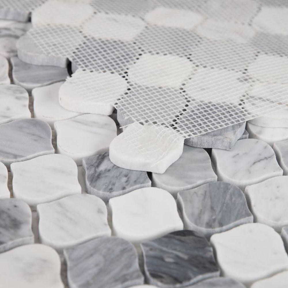 Elysium Tiles Water Drop Calacatta Grey 10.75" x 11" Marble Mosaic Tile