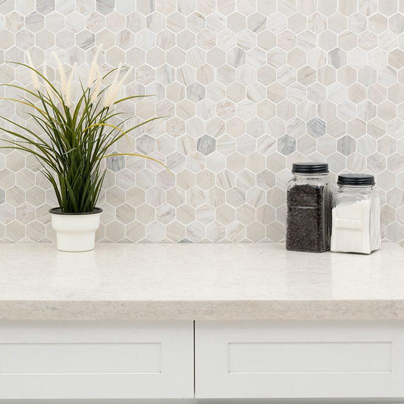 MSI Angora Hexagon (2" Pieces) 12" x 12" Polished Marble Mosaic Tile