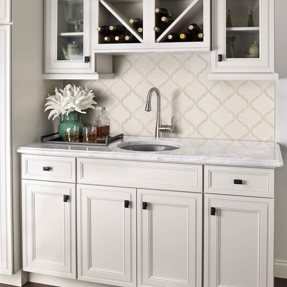 MSI Antique White Arabesque 13" x 13" Polished Ceramic Mosaic Tile