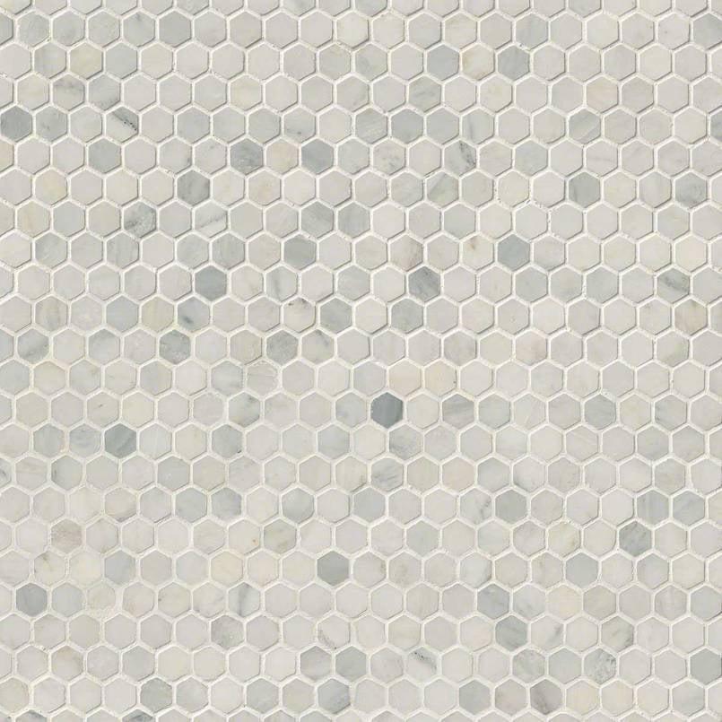MSI Arabescato Carrara (1" Hexagon Pieces) 12" x 12" Honed Marble Mosaic Tile