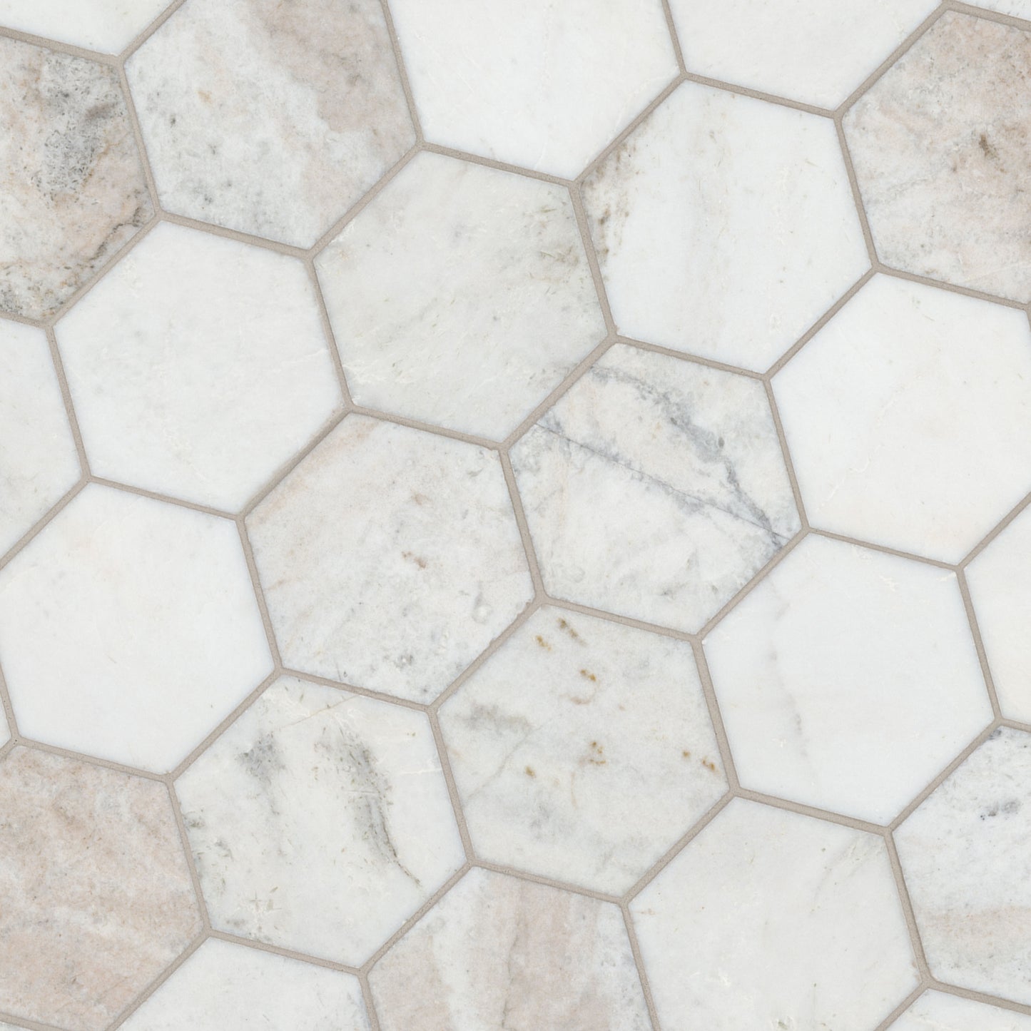 MSI Arabescato Venato White (5" Hexagon Pieces) 11.25" x 11.25" Honed Marble Mosaic Tile