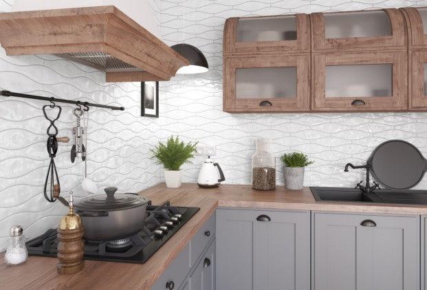 Siena Decor Monochrome Wave Collection White 3" x 12" Polished Porcelain Decorative Subway Tile