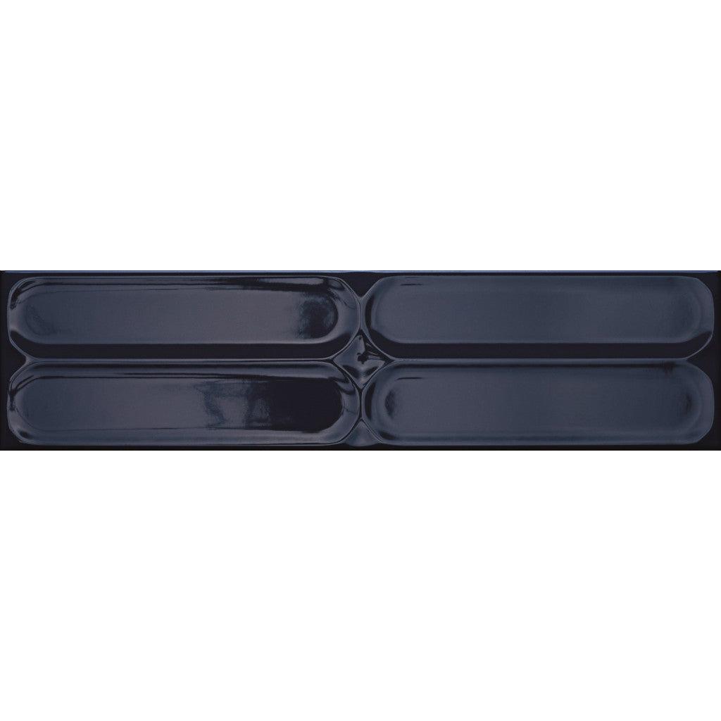 Siena Decor Paddington Collection Navy Blue Deco 4" x 16" Polished/Matte Porcelain Decorative Subway Tile