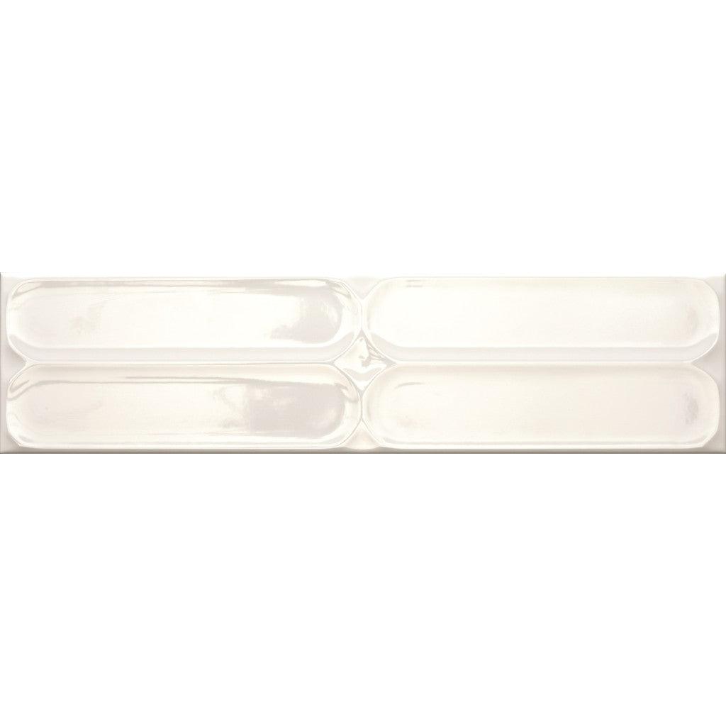 Siena Decor Paddington Collection White Deco 4" x 16" Polished/Matte Porcelain Decorative Subway Tile