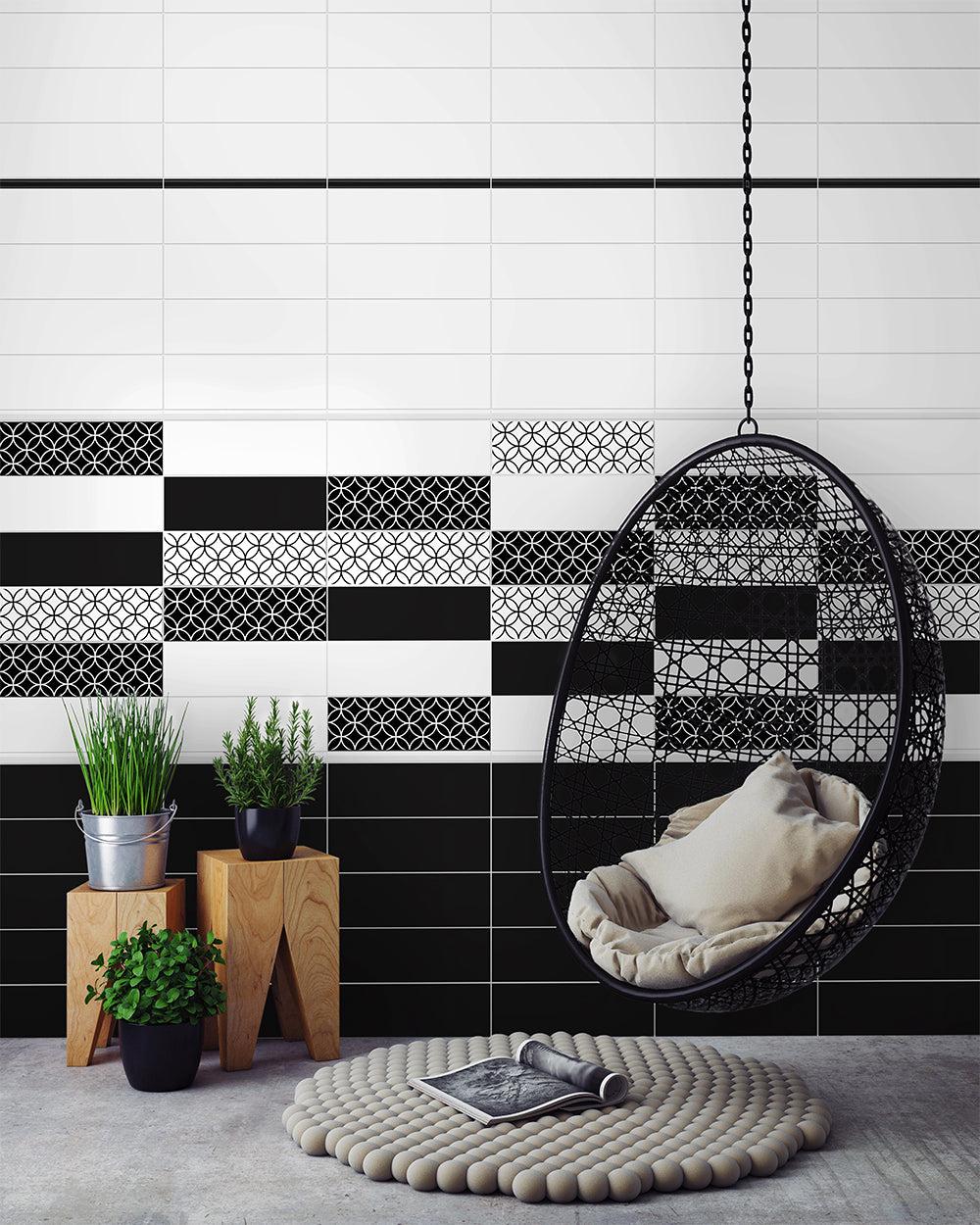 Siena Decor Patchwork Collection Black 4" x 16" Polished Porcelain Decorative Subway Tile
