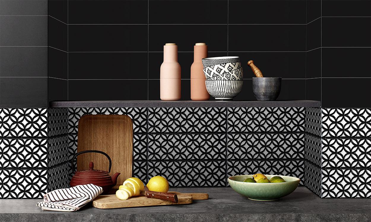 Siena Decor Patchwork Collection Black 4" x 16" Polished Porcelain Decorative Subway Tile