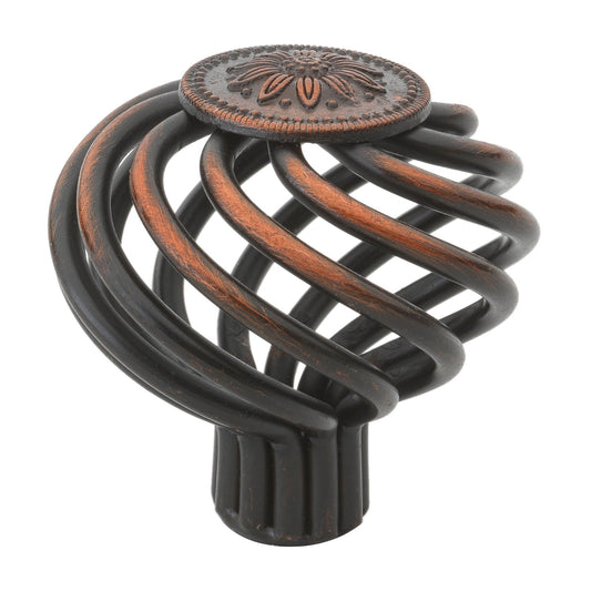 1 1/2" (38mm) Oil Rubbed Bronze Classic Twisted Rustic Bronze Flower Birdcage Cabinet Knob