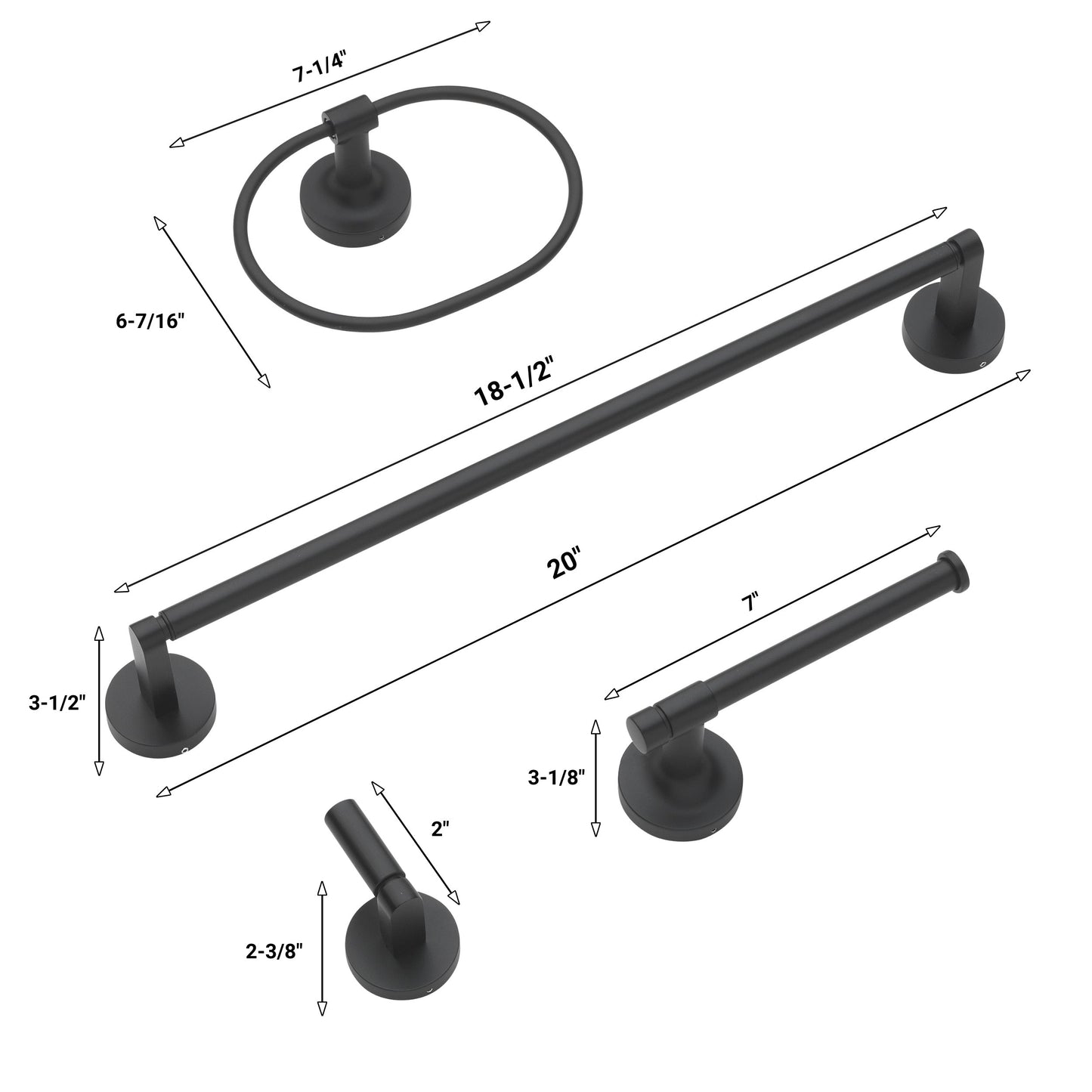 18" Round Base 4-Piece Bathroom Hardware Accessory Set