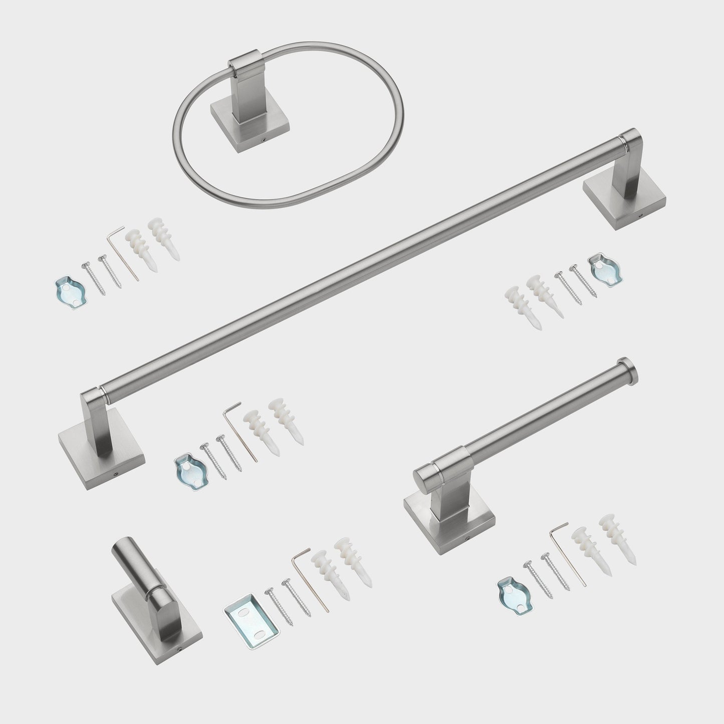 18" Square Base 4-Piece Bathroom Hardware Accessory Set