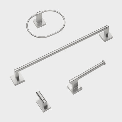 18" Square Base 4-Piece Bathroom Hardware Accessory Set