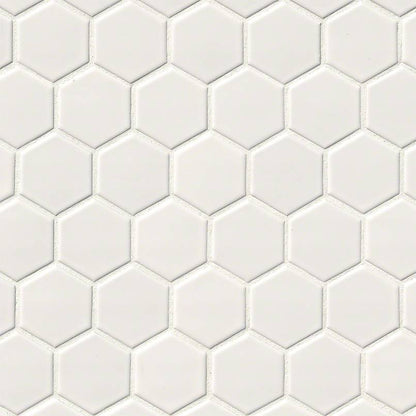 MSI White Glossy Hexagon (2" Pieces) 11.75" x 11.75" Polished Porcelain Mosaic Tile