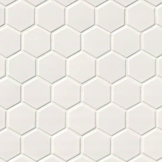MSI White Glossy Hexagon (2" Pieces) 11.75" x 11.75" Polished Porcelain Mosaic Tile