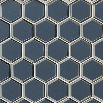 MSI Vague Blue Hexagon (3" Pieces) 11.25" x 11.5" Polished Glass Mosaic Tile