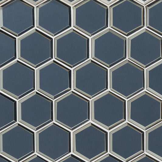 MSI Vague Blue Hexagon (3" Pieces) 11.25" x 11.5" Polished Glass Mosaic Tile