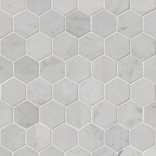 MSI Carrara White Hexagon (2" Pieces) 11.75" x 12" Polished Marble Mosaic Tile