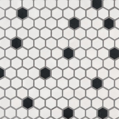 MSI Black And White (1" Hexagon Pieces) 12" x 12" Matte Porcelain Mosaic Tile