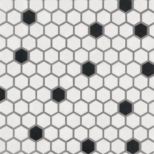 MSI Black And White (1" Hexagon Pieces) 12" x 12" Matte Porcelain Mosaic Tile