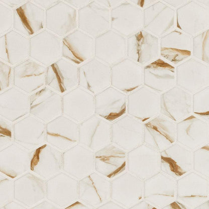 MSI Calacatta Gold Hexagon (2" Pieces) 12" x 12" Matte Porcelain Mosaic Tile
