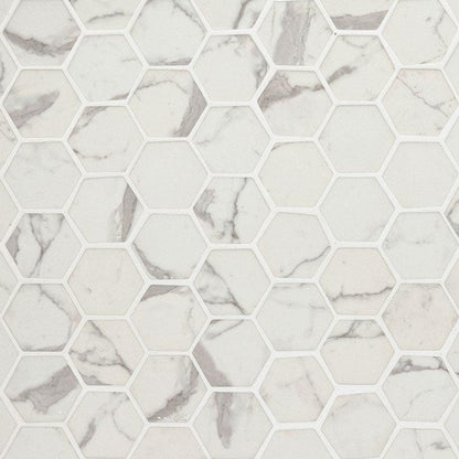 MSI Statuario Celano Hexagon (2" Pieces) 11.75" x 12" Honed Glass Mosaic Tile