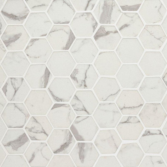 MSI Statuario Celano Hexagon (2" Pieces) 11.75" x 12" Honed Glass Mosaic Tile