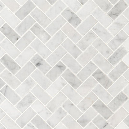 MSI Carrara White Herringbone (1" x 2" Pieces) 11.5" x 11.75" Matte Marble Mosaic Tile