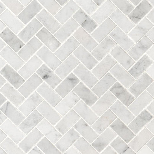MSI Carrara White Herringbone (1" x 2" Pieces) 11.5" x 11.75" Matte Marble Mosaic Tile