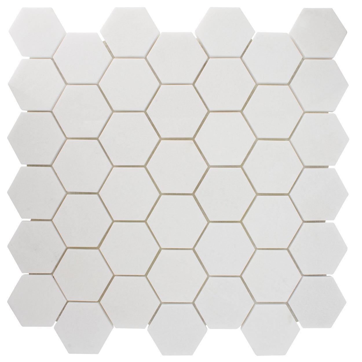 ET Hexagon Thassos Polished (2" x 2" pieces) 11.75" x 12" Marble Mosaic Tile