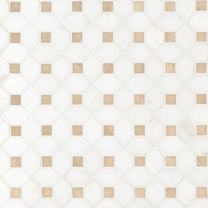 MSI Bianco Dolomite Crema Dotty Gold Pattern 12.25" x 12.5" Polished Marble Mosaic Tile
