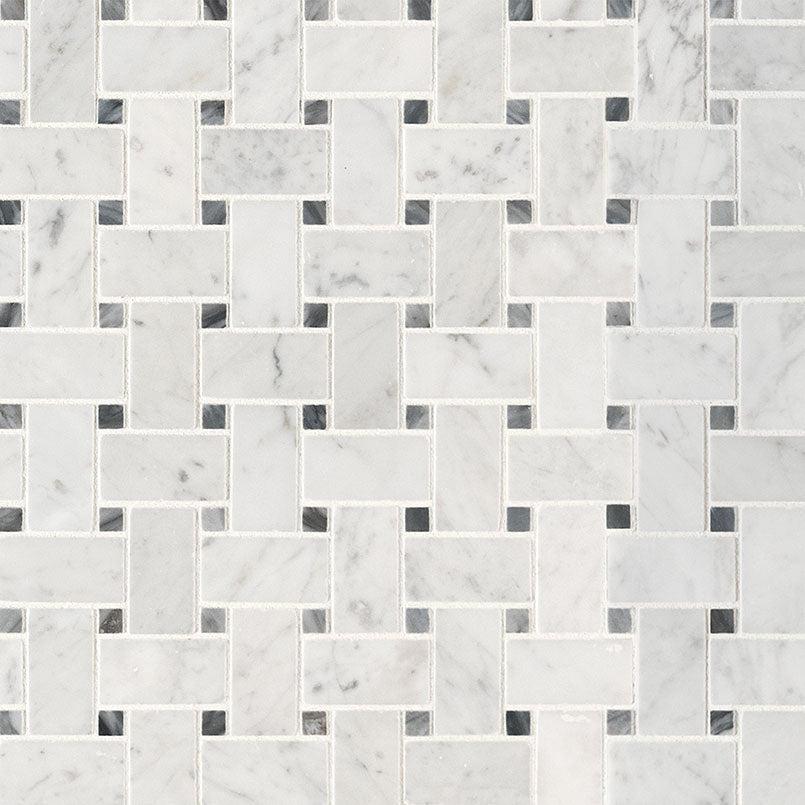 MSI Carrara White Basketweave 12" x 12" Matte Marble Mosaic Tile