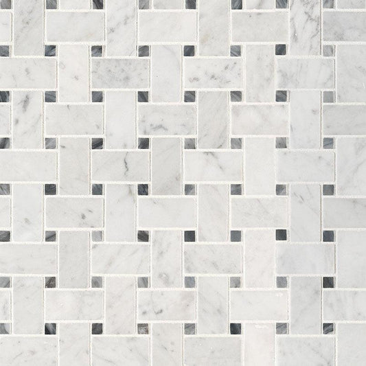 MSI Carrara White Basketweave 12" x 12" Matte Marble Mosaic Tile