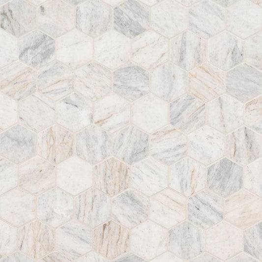 MSI Capri Blue Hexagon (2" Pieces) 11.75" x 12" Matte Marble Mosaic Tile