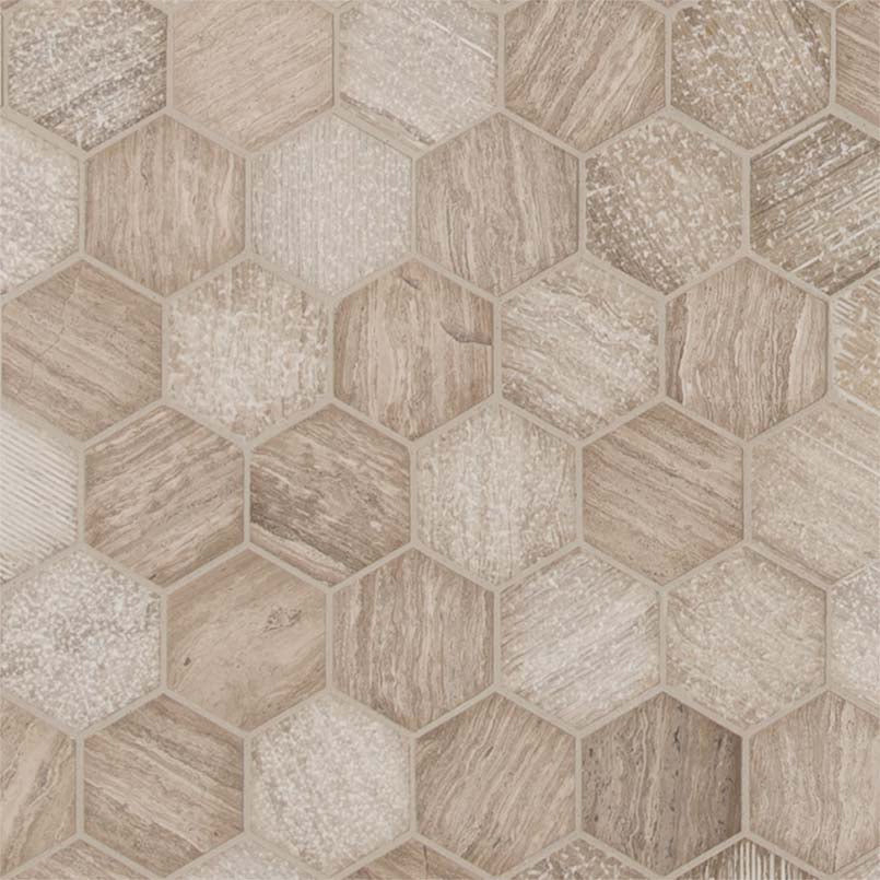 MSI Honey Comb Hexagon (2" Pieces) 11.75" x 12" Multi-Finish Marble Mosaic Tile
