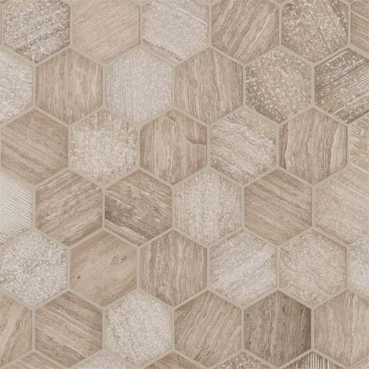 MSI Honey Comb Hexagon (2" Pieces) 11.75" x 12" Multi-Finish Marble Mosaic Tile