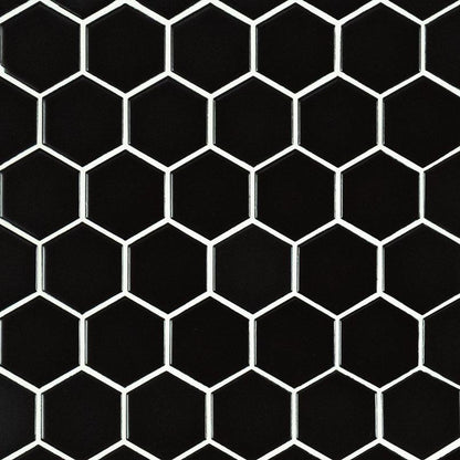 MSI Black Hexagon (2" Pieces) 11.75" x 11.75" Matte Porcelain Mosaic Tile