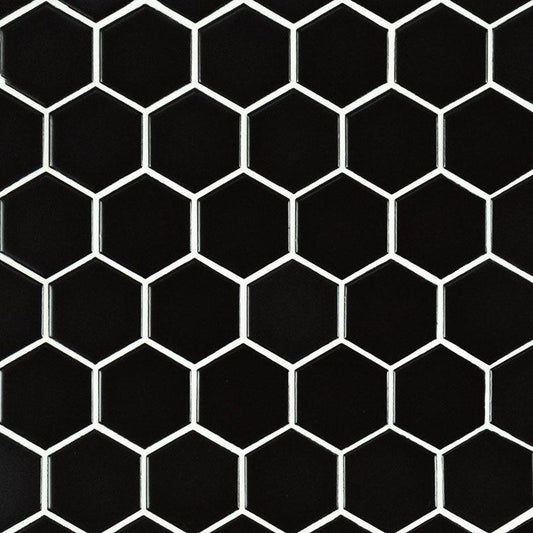 MSI Black Hexagon (2" Pieces) 11.75" x 11.75" Matte Porcelain Mosaic Tile