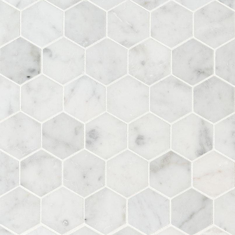 MSI Carrara White Hexagon (2" Pieces) 11.75" x 12" Honed Marble Mosaic Tile