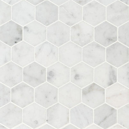 MSI Carrara White Hexagon (2" Pieces) 11.75" x 12" Honed Marble Mosaic Tile