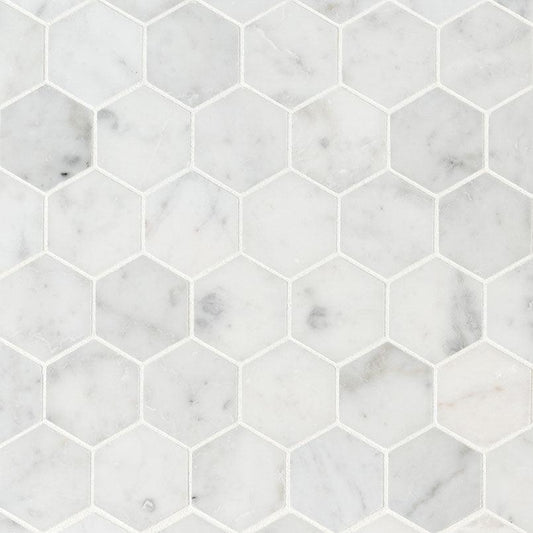 MSI Carrara White Hexagon (2" Pieces) 11.75" x 12" Honed Marble Mosaic Tile