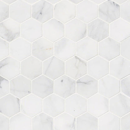 MSI Calacatta Cressa Hexagon (2" Pieces) 11.75" x 12" Honed Marble Mosaic Tile