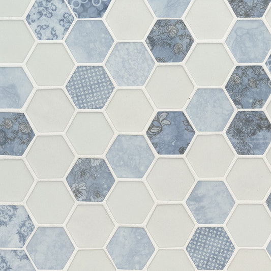 MSI Vista Azul Hexagon (2" Pieces) 11.75" x 12" Polished Glass Mosaic Tile