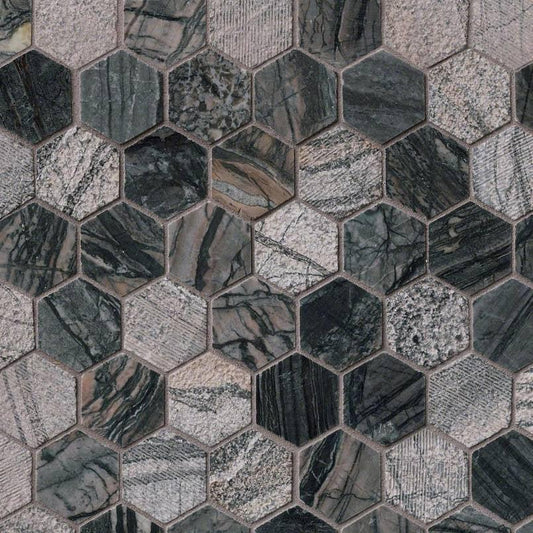 MSI Henley Hexagon (2" Pieces) 11.75" x 12" Multi-Finish Marble Mosaic Tile