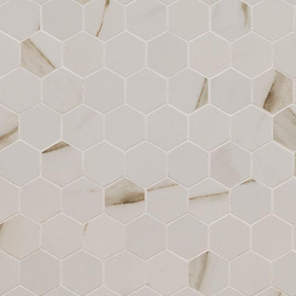MSI Calacatta Porcelain (2" Pieces) 11.75" x 12" Matte Porcelain Mosaic Tile