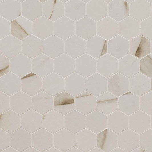 MSI Calacatta Porcelain (2" Pieces) 11.75" x 12" Matte Porcelain Mosaic Tile