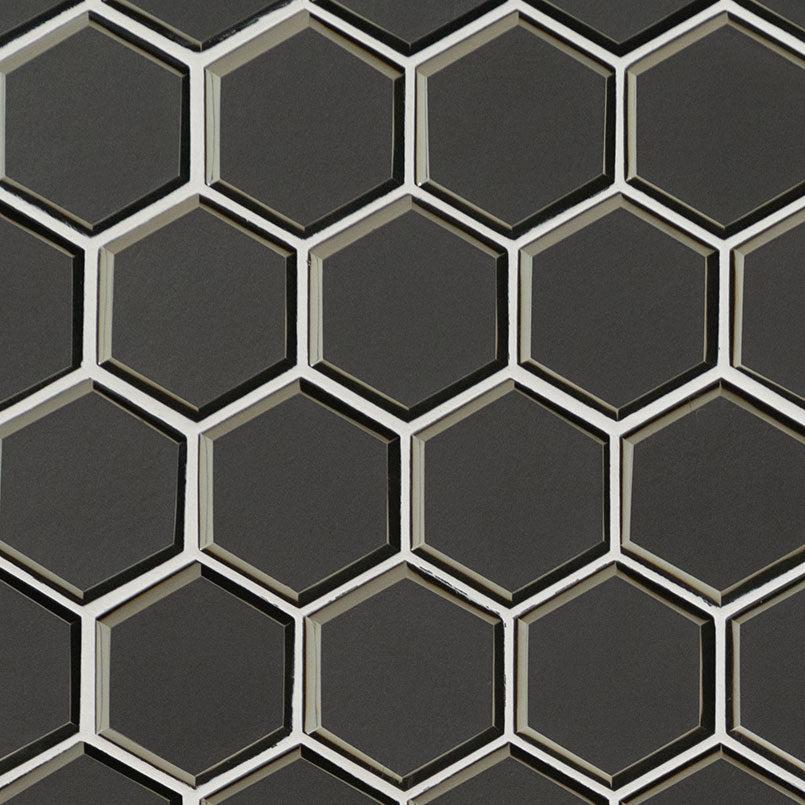 MSI Metallic Gray Beveled Hexagon (3" Pieces) 11.25" x 11.5" Polished Glass Mosaic Tile