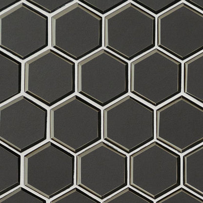 MSI Metallic Gray Beveled Hexagon (3" Pieces) 11.25" x 11.5" Polished Glass Mosaic Tile