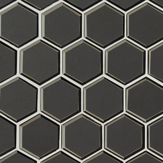 MSI Metallic Gray Beveled Hexagon (3" Pieces) 11.25" x 11.5" Polished Glass Mosaic Tile