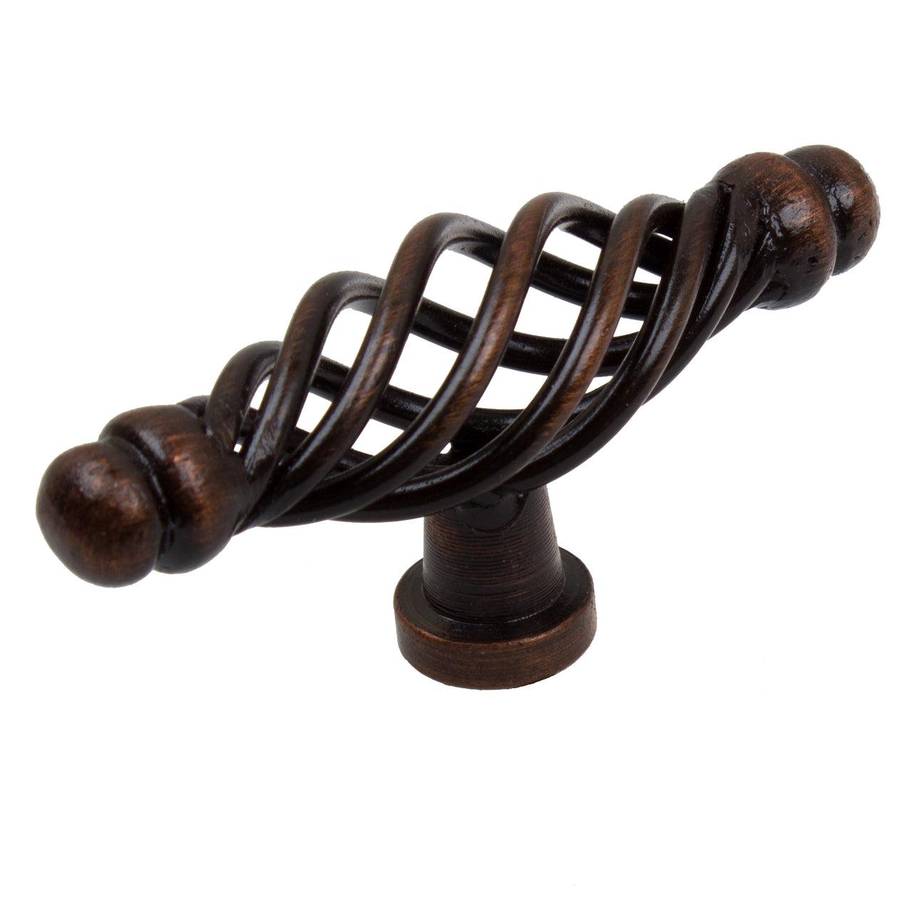 2 5/8" (66.5mm) Oil Rubbed Bronze Classic Twisted Rounded End Birdcage Solid Steel Cabinet T-Knob