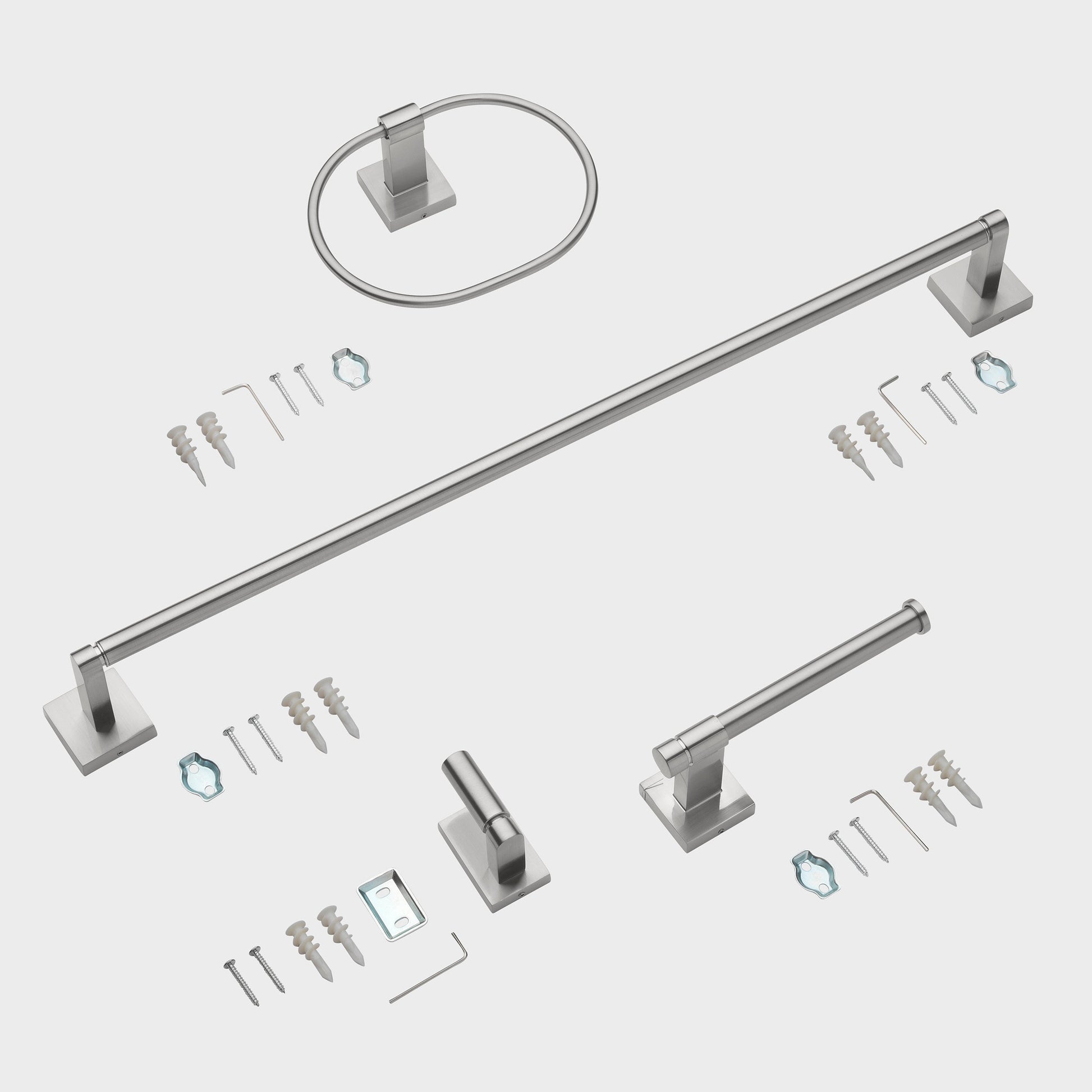 24" Squared Base 4-Piece Bathroom Hardware Accessory Set