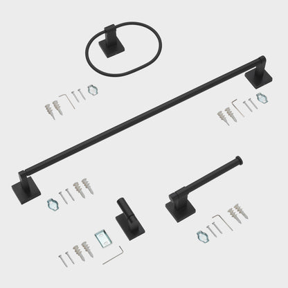 24" Squared Base 4-Piece Bathroom Hardware Accessory Set