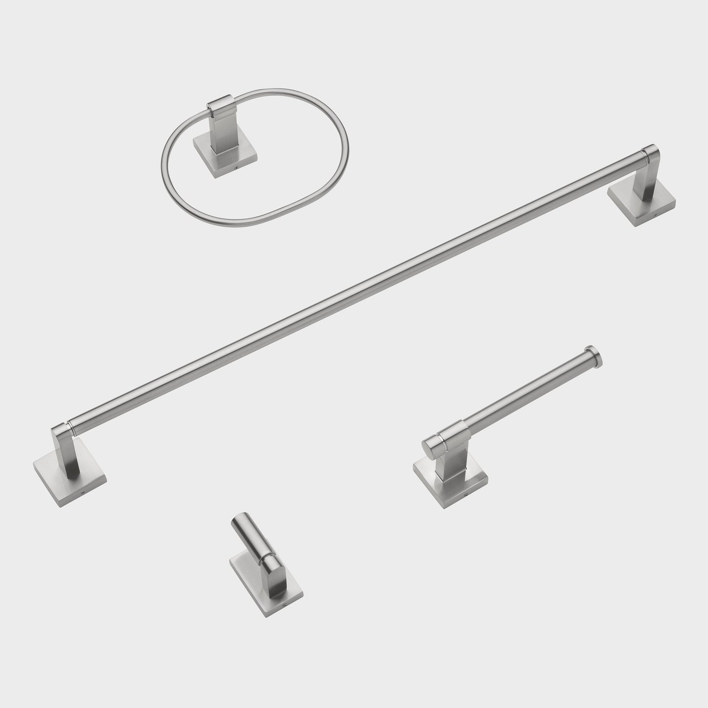 24" Squared Base 4-Piece Bathroom Hardware Accessory Set